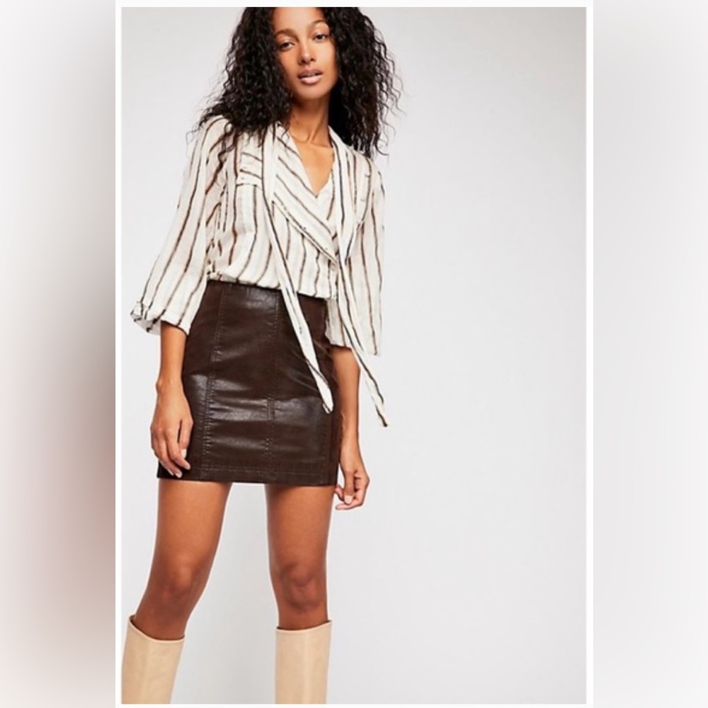 Free People Vegan Leather Brown Mini Skirt